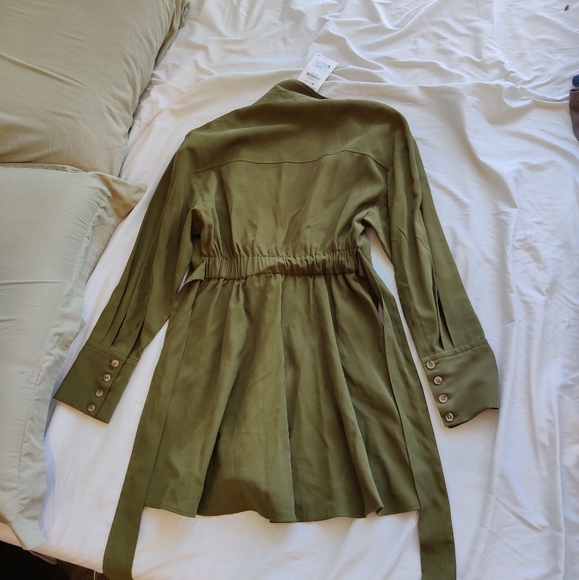 NWT ZARA belted longsleeve button up shirt dress in khaki green - Picture 7 of 10